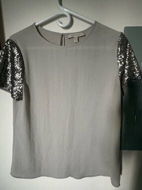 Banana Republic Gray Blouse with Silver Sequin Short Sleeves